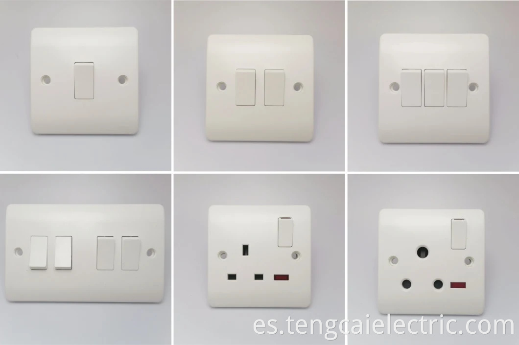 Toma de interruptor de luz de pared eléctrica del Reino Unido 3 GAND 1 WAY